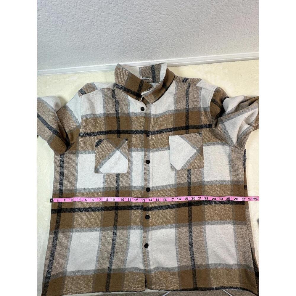 Men’s 3XL Coofandy Plaid Flannel Jacket Brown Beige Flannel Oversized Chore Work - Picture 4 of 6